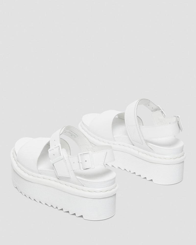 White Women's Dr Martens Voss Mono Leather Platform Strap Sandals | CA 329CTV